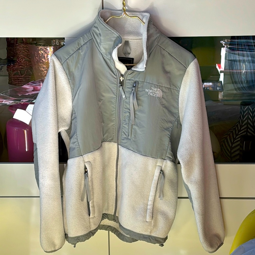 The North Face Denali Gray White Jacket Coat Fleece Zip Sz M